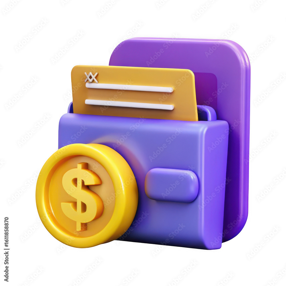 Poster digital wallet with coin isolated on transparent background