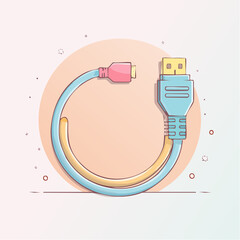 Curved HDMI and Micro HDMI cable with blue and pink connectors in a flat line art style.