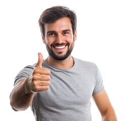 Happy man showing thumb up sign isolated on transparent background