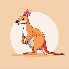 Adorable orange kangaroo cartoon character with a white belly and spotted back standing in profile.
