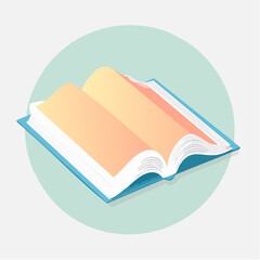 Open hardcover book with a blue cover and blank white pages shown in a stylized isometric view.
