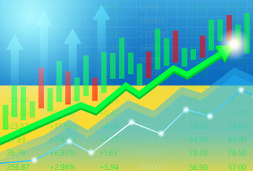 Ukraine Economy. Flag of Ukraine with Rising Financial Graph. Economic Growth and Development Concept. Vector Illustration.  