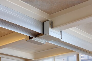 Obraz premium Detailed View of Metal Beam Joint with Structural Frame and Fasteners in an Industrial Interior