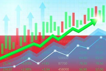 Poland Economy. Flag of Poland with Rising Financial Graph. Economic Growth and Development Concept. Vector Illustration.  