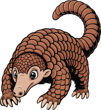 Charming Cartoon Pangolin Vector Illustration Scaly Anteater Character Isolated on Transparent Background Unique Mammal with Scales and Long Tongue