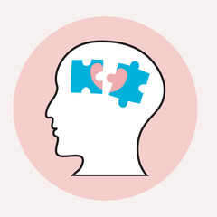 Flat vector illustration showing autism with a human brain, highlighting key symptoms and related disorders in a clean, minimal style. Ideal medical, educational, or awareness use Icon jigsaw puzzle