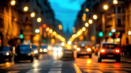 Blurry night city street scene