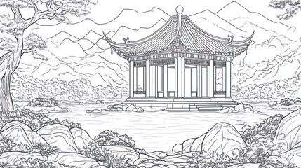 Asian Pagoda Coloring Page