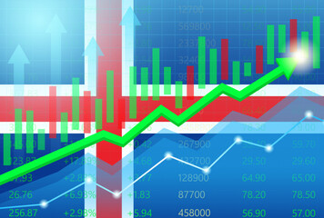 Iceland Economy. Flag of Iceland with Rising Financial Graph. Economic Growth and Development Concept. Vector Illustration.  