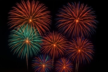 Spectacular Fireworks Display Bursting Against the Night Sky Illuminating the Darkness with Vibrant Colors and Intricate Patterns of Light