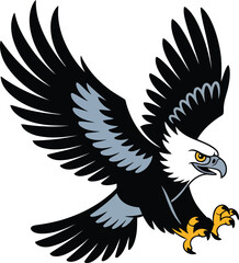 Fototapeta premium Soaring Eagle Cartoon Illustration with Sharp Talons and Intense Gaze, a Dynamic Wildlife Icon for Sports Teams and Nature Enthusiasts Alike