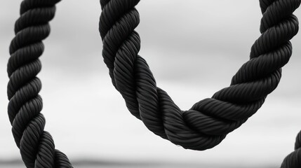 Abstract close-up of thick black rope coils