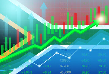 South Africa Economy. Flag of South Africa with Rising Financial Graph. Economic Growth and Development Concept. Vector Illustration.  