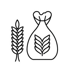 Wheat Sack with Wheat Stalk Outline Icon