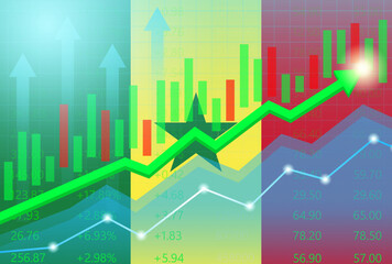 Senegal Economy. Flag of Senegal with Rising Financial Graph. Economic Growth and Development Concept. Vector Illustration.  
