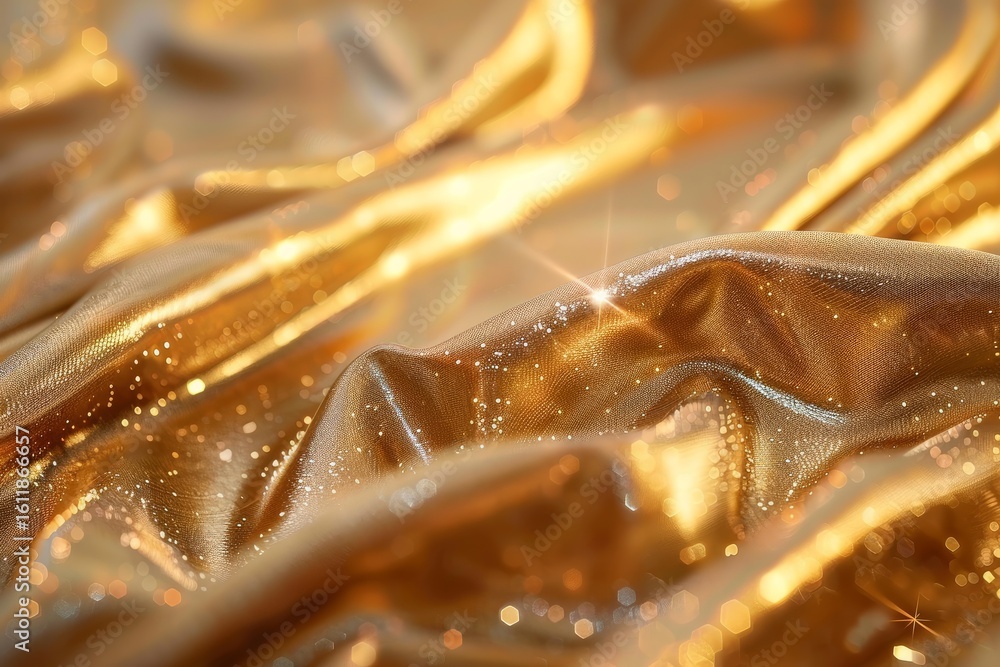 Poster golden fabric is shimmering and glittering in the light, creating a luxurious and elegant texture