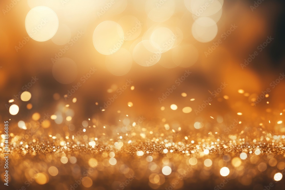 Poster golden festive glittering background with falling sparkles and bokeh lights creates a magical and lu