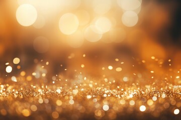 Golden festive glittering background with falling sparkles and bokeh lights creates a magical and luxurious atmosphere