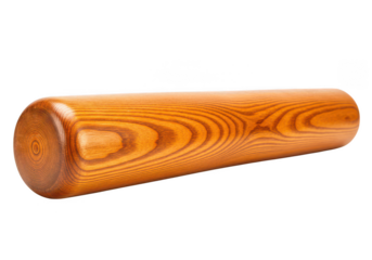 Wooden cylinder with visible wood grain texture, horizontal orientation isolated on transparent background