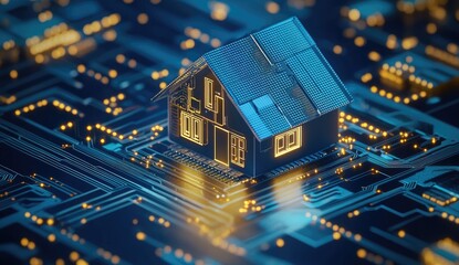 Explore a digital representation of a house model emphasizing the integration of technology in smart home construction for modern living.