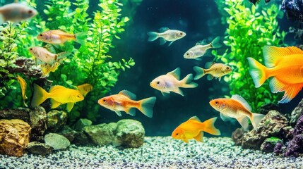 Aquarium with colorful fish and aquatic plants