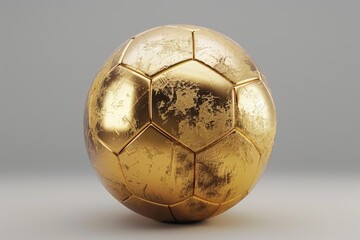 Scratched golden soccer ball symbolizes success in sports competition, perfect for advertising campaigns or celebrating a team's championship win