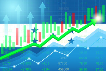 Honduras Economy. Flag of Honduras with Rising Financial Graph. Economic Growth and Development Concept. Vector Illustration.  