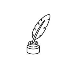 Feather Pen in Ink Bottle. Symbol of Classic Writing and Literature