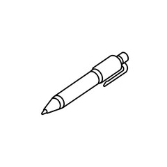 Mechanical pen icon in isometric view. Outline black and white illustration of a retractable ballpoint pen