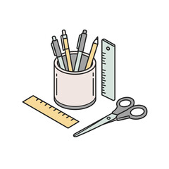 Teacher Desk Tools. Back-to-School Essentials in Isometric View