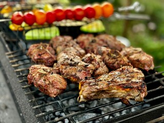 barbecue grilled meat and vegetables