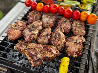barbecue grilled meat and vegetables