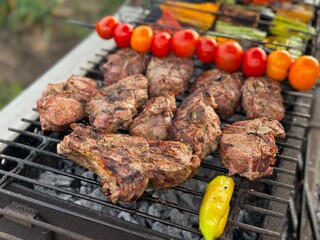 barbecue grilled meat and vegetables