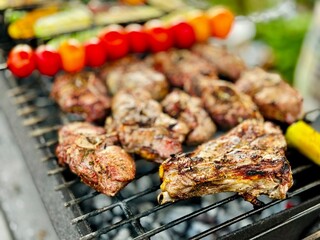 barbecue grilled meat and vegetables