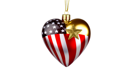 Heart ornament featuring American flag design and gold accents