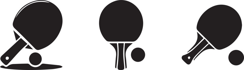 Table Tennis Paddle and Ball Icons Set. in silhouette vector.