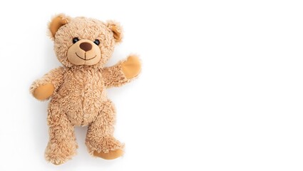 Obraz premium Cute Teddy Bear Waving on a White Background with Copy Space