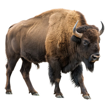 A majestic bison stands isolated on a transparent background