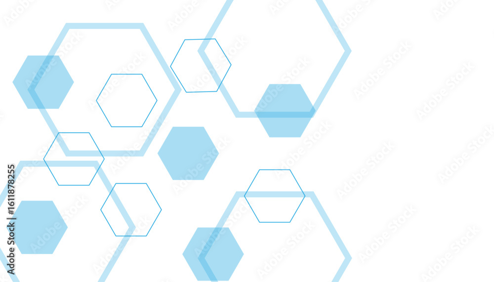 Poster geometric abstract background with blue hexagons. computer network concept. medical, technology or s