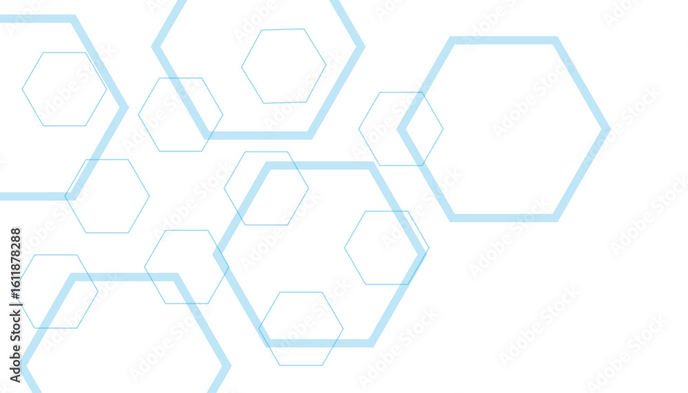 Poster geometric abstract background with blue hexagons. computer network concept. medical, technology or s