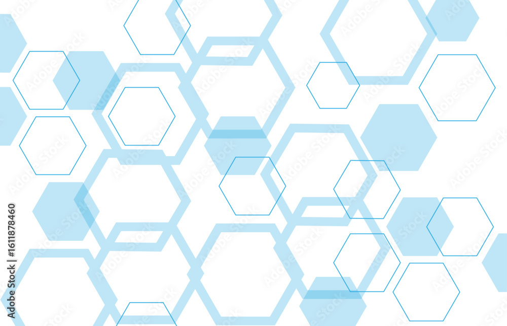 Poster geometric abstract background with blue hexagons. computer network concept. medical, technology or s