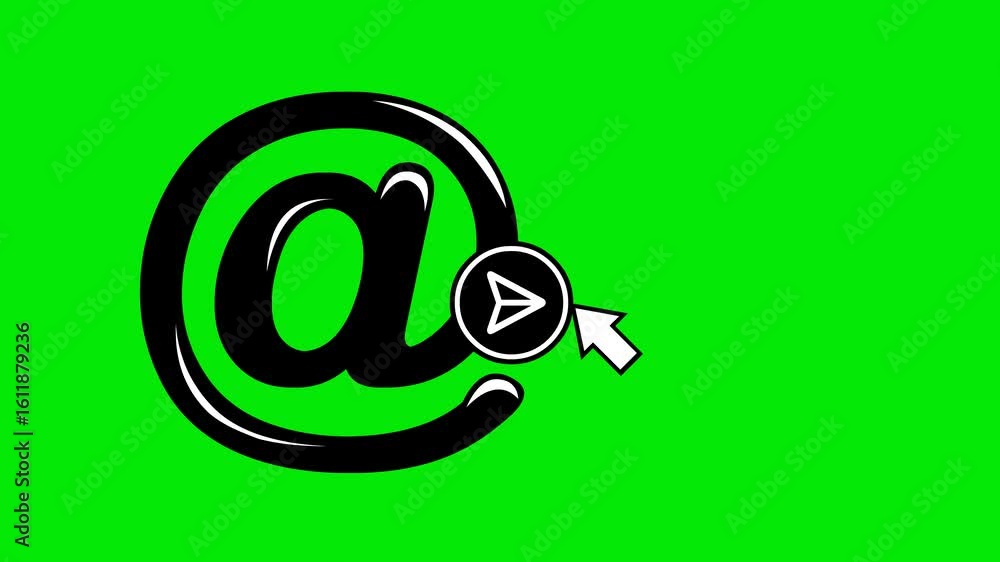 Poster video animation black and white computer cursor mouse click arroba electronic mail button concept ic