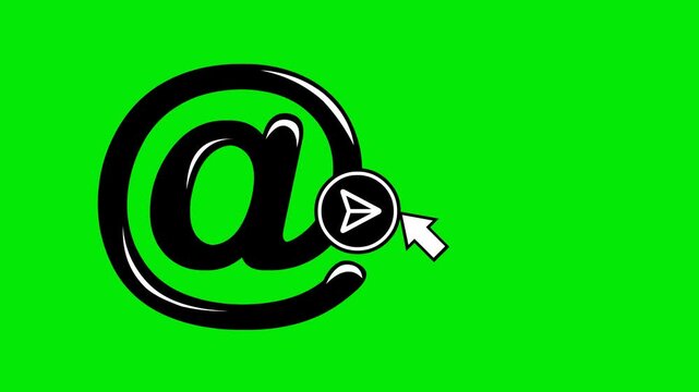 video animation black and white computer cursor mouse click arroba electronic mail button concept icon, on a green chroma key background