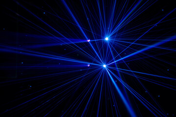Blue beams in dark background.