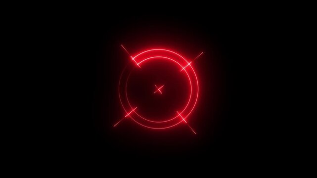 Neon optical Rifle Scope with Crosshairs Against a Background Aiming Concept Precision Tool Surveillance Technologies And Objective Lens.or 4k video animation.