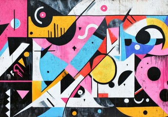 Colorful mural with a white box in the middle