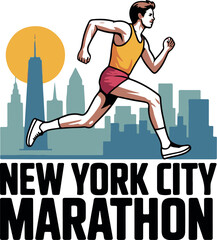 New York City Marathon T-shirt design, New York City Marathon background, with silhouettes of runners. Suitable for t-shirt graphics, posters, prints, flyers, and postcards.