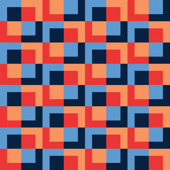 Pattern created from peach, orange, light and dark blue squares
