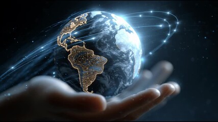 World in Hand: An intricate digital representation of the world held delicately in a hand, portraying global connectivity and the interconnectedness of our planet. - Powered by Adobe