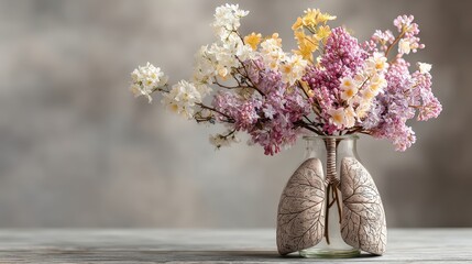 Conceptual image of healthy lungs beside blooming flowers, connecting smoking cessation with lung health and nature preservation.
